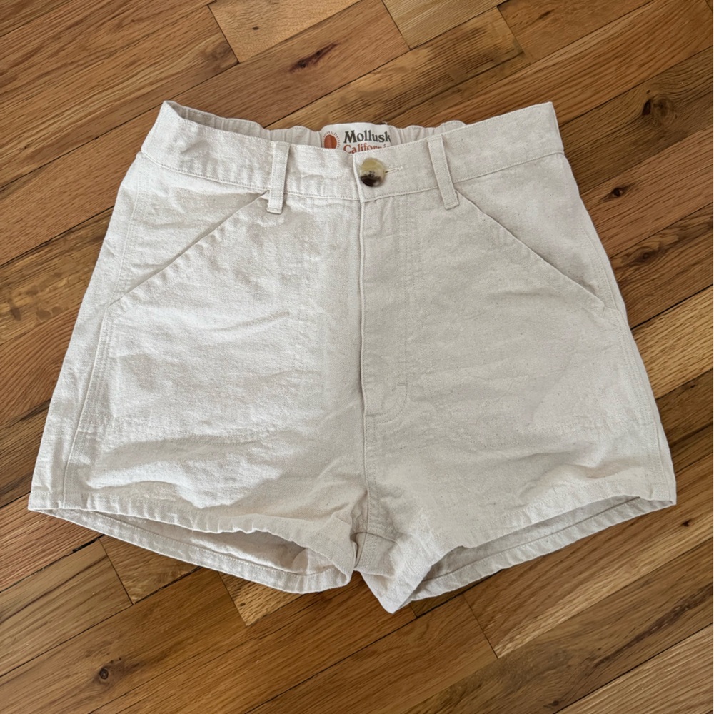 Mollusk Surf Shop cream cotton shorts, size S